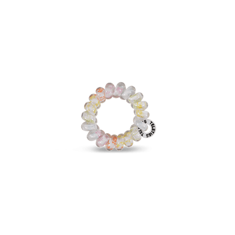 Teleties tiny hair ties in pastel colors, perfect for holding hair without damage