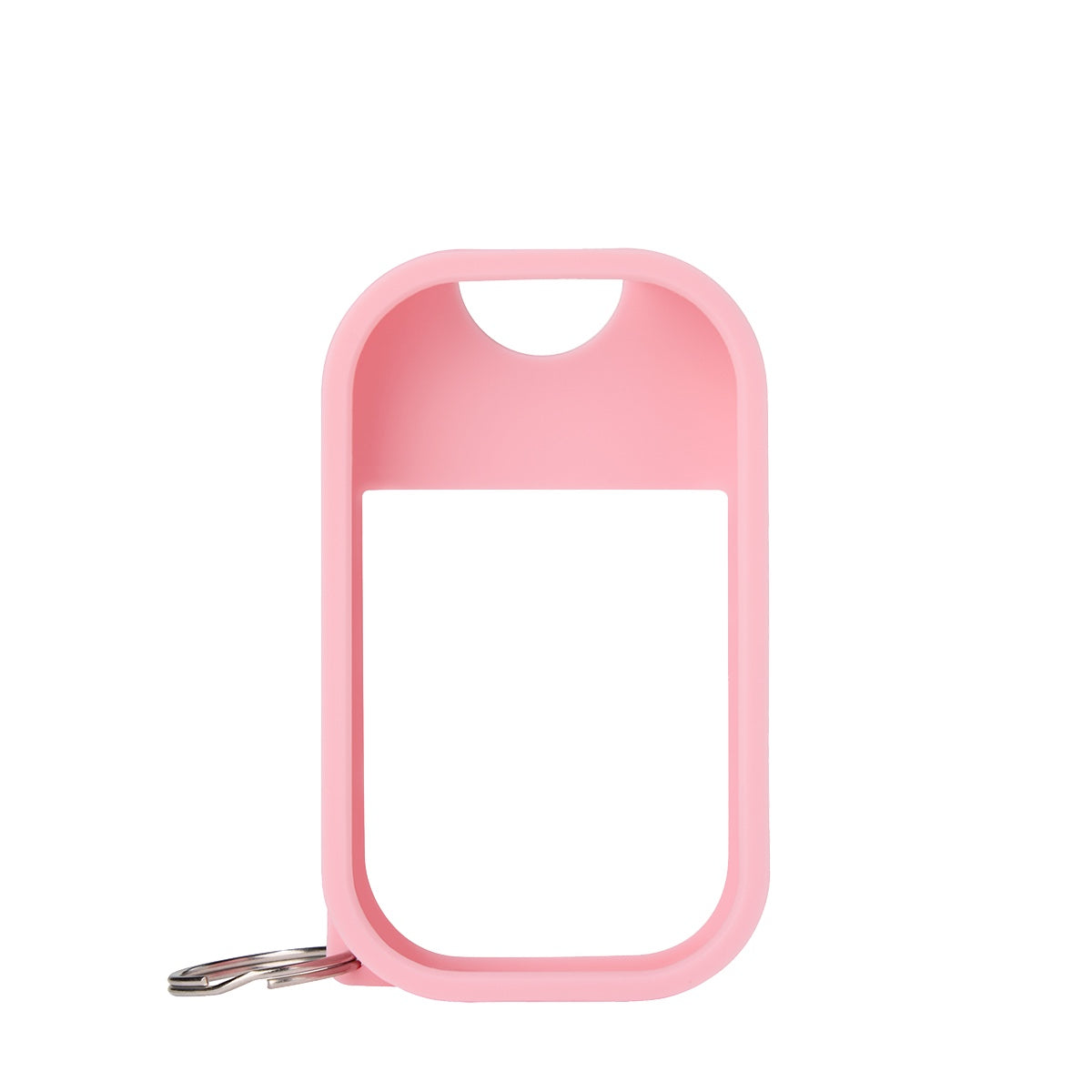 Pink silicone holder for Touchland hand sanitizer mist with keychain attachment for easy carrying