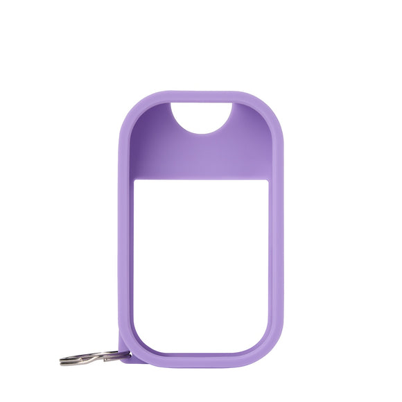 Touchland hand sanitizer mist holder in purple with a keychain for convenient use