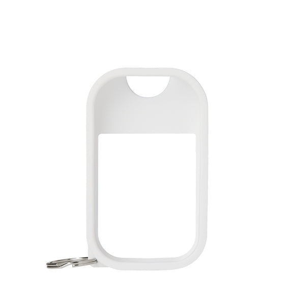 Touchland hand sanitizer mist holder in white with a keychain for convenient portability