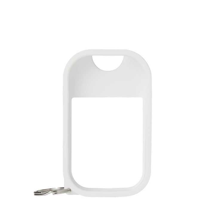 Touchland hand sanitizer mist holder in white with a keychain for convenient portability