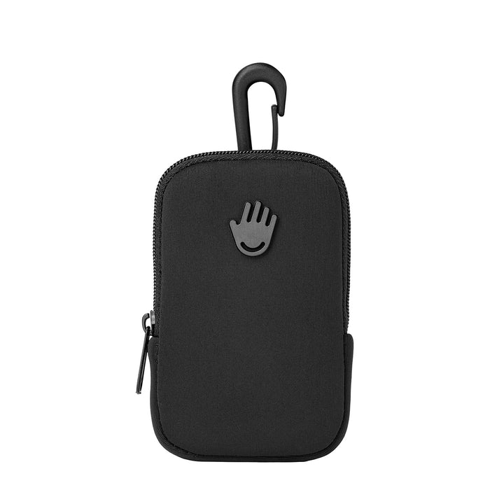 Touchland hand sanitizer pouch in black with a convenient hook for easy attachment