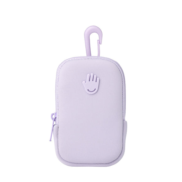 Touchland hand sanitizer pouch in lavender with a convenient hook for easy carrying