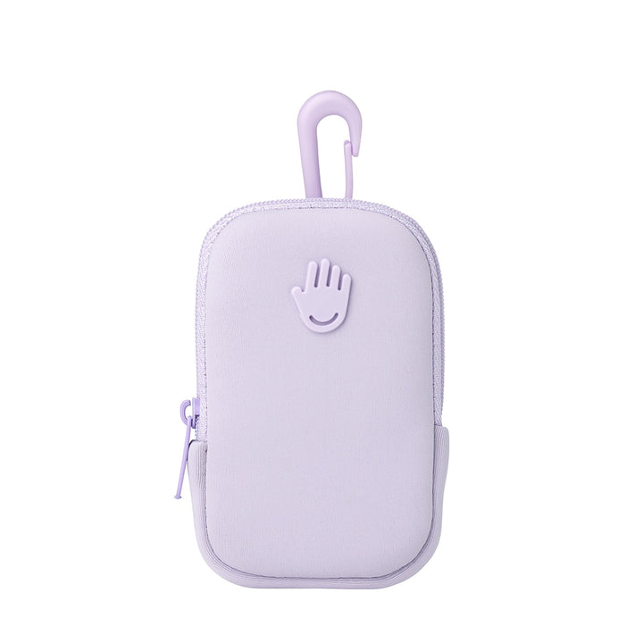 Touchland hand sanitizer pouch in lavender with a convenient hook for easy carrying