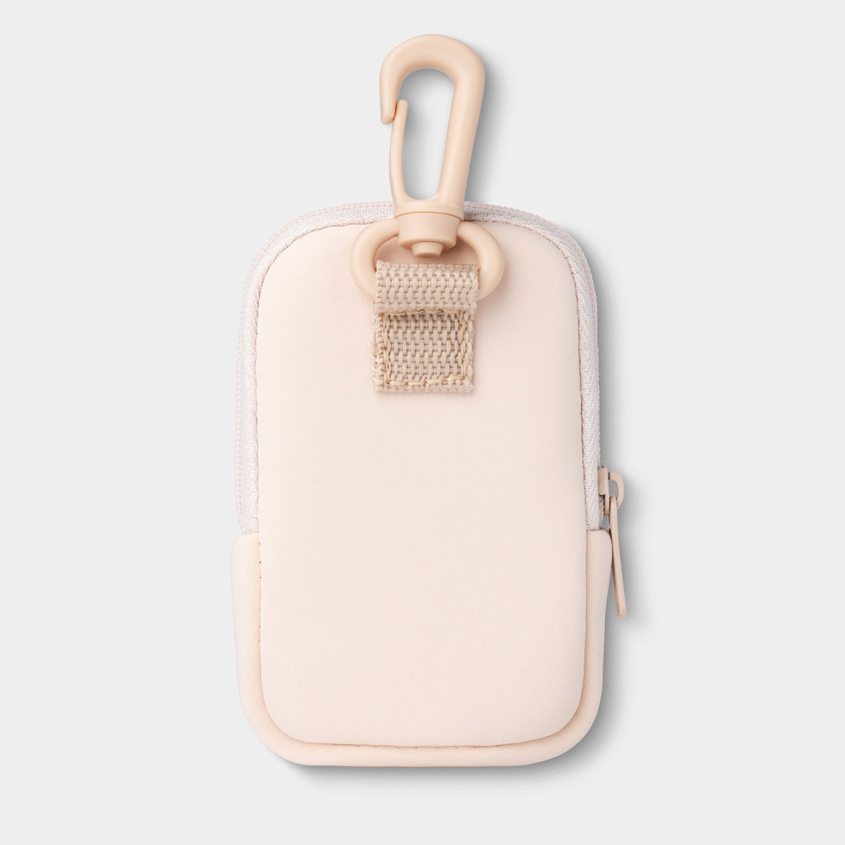 Touchland hand sanitizer pouch in soft pink with a convenient clip for easy carrying