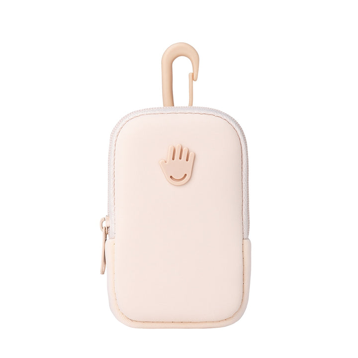 Touchland hand sanitizer pouch in soft pink with a convenient hook for easy attachment