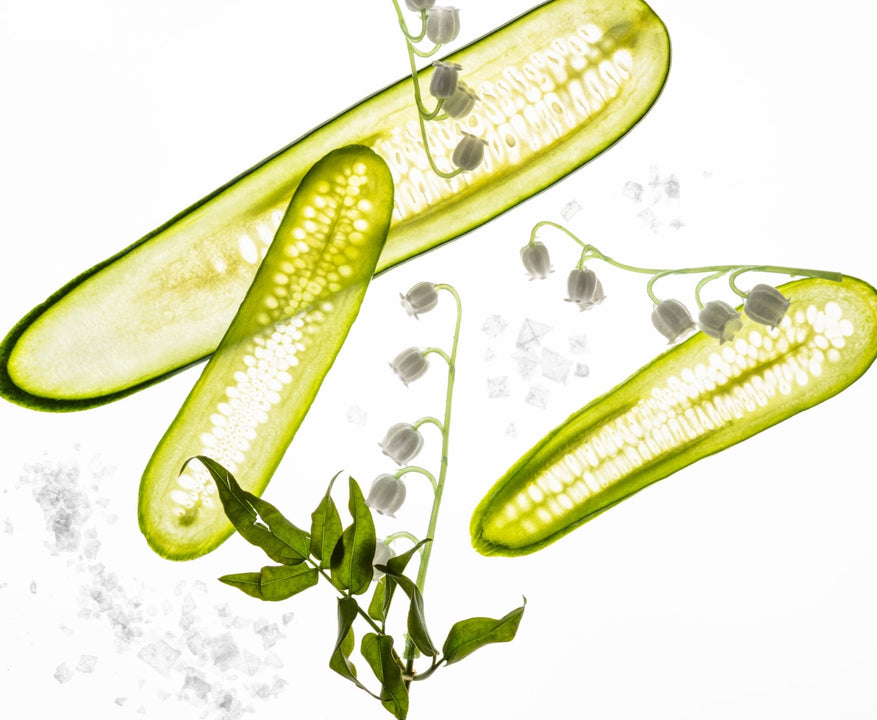 Touchland lily of the valley hand sanitizer with fresh cucumber slices for a refreshing scent