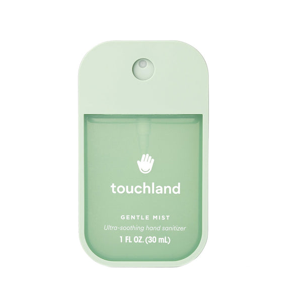 Touchland lily of the valley hand sanitizer in a green 1 fl oz bottle with a gentle mist spray