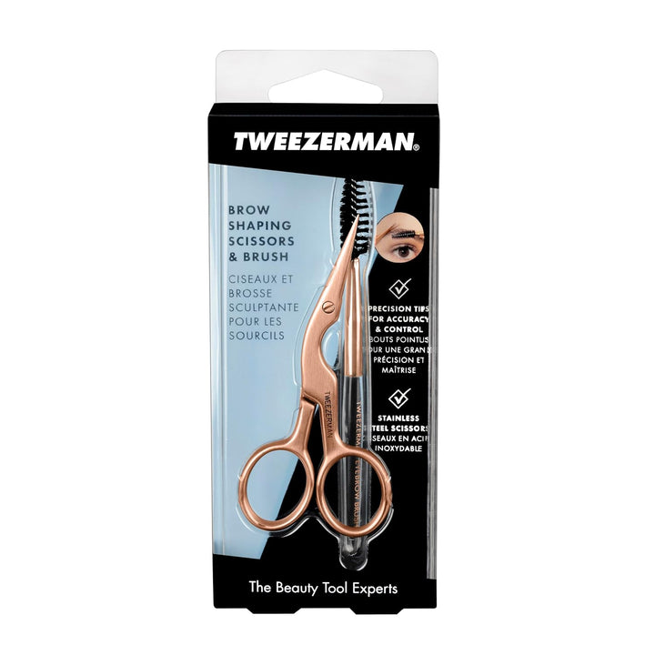 Tweezerman brow scissors and brush set for precise eyebrow shaping and grooming