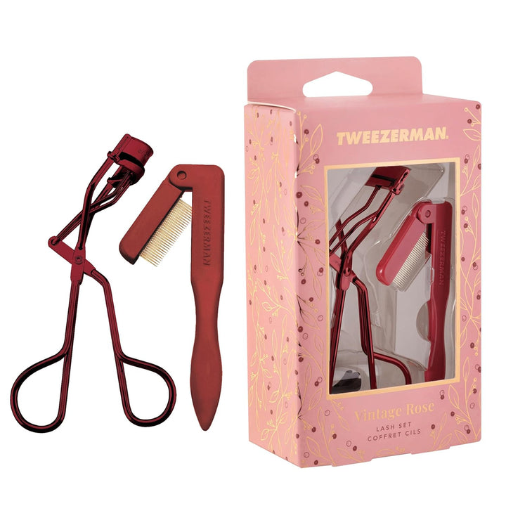 Tweezerman lash curler set in vintage rose with lash comb for beautifully curled lashes