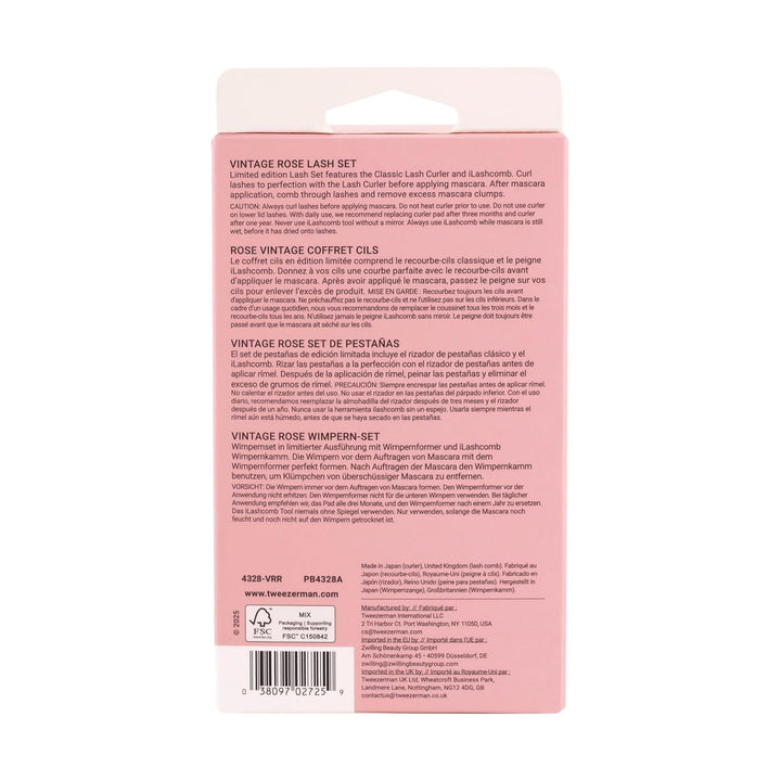 Tweezerman lash curler set in vintage rose packaging for beautifully curled lashes