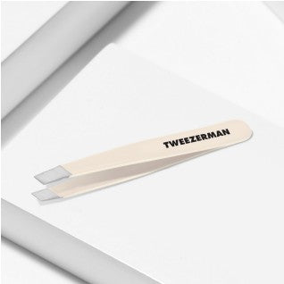 Tweezerman micro tweezer in white with angled precision tips for accurate hair removal