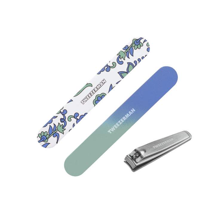 Tweezerman nail care products including an artistic nail file and sleek nail clipper for effective grooming