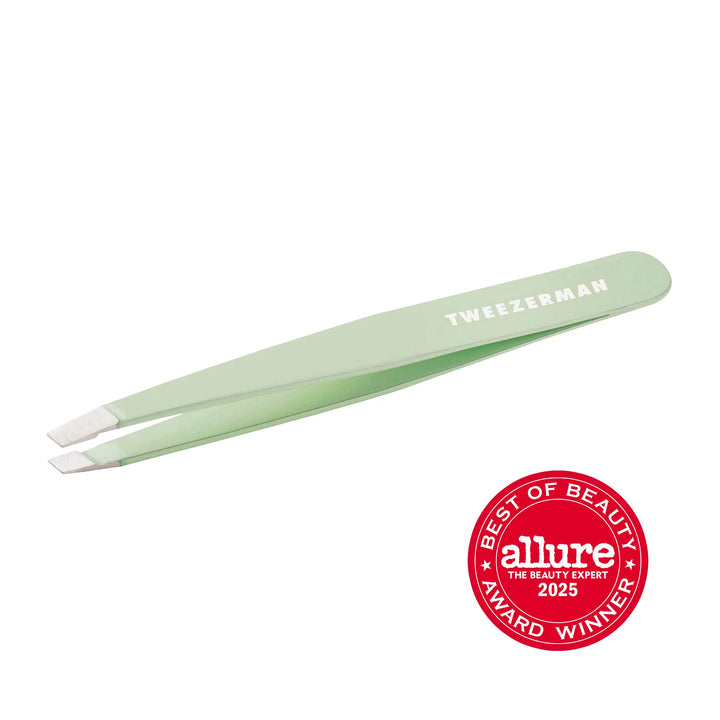 Tweezerman tweezers tweezer in green with slanted tips for precision hair removal