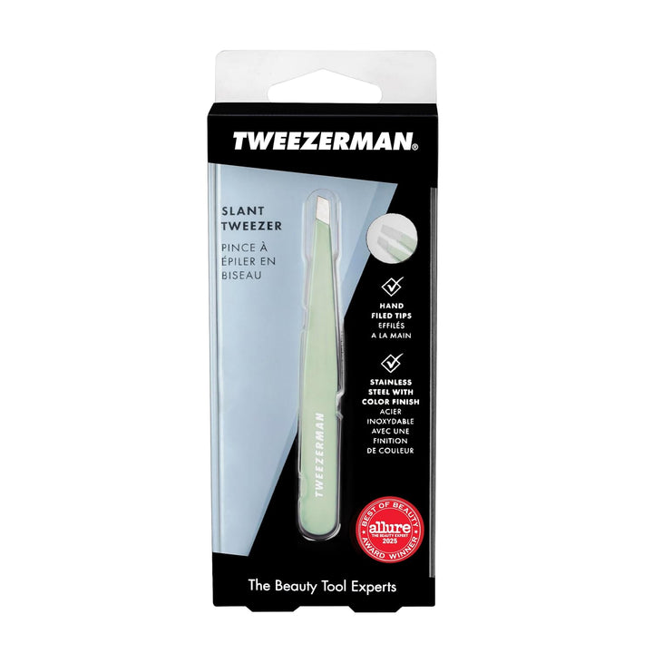 Tweezerman Slant Tweezer in Green with Hand-Finished Stainless Steel for Precision Tweezing
