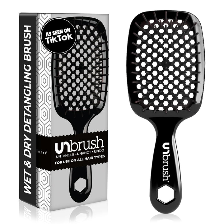 Unbrush original full sized hair brush black wet and dry detangling hairbrush with hexagonal vent design