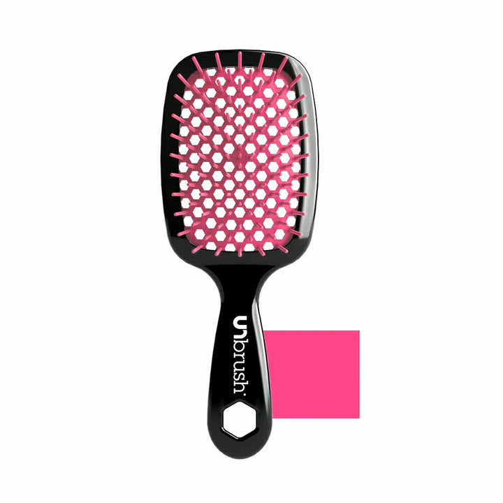 Unbrush original full sized hair brush with black handle and pink flexible bristles