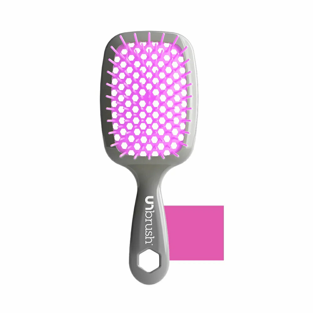 Unbrush original full sized hair brush in gray with purple flexible bristles for detangling hair
