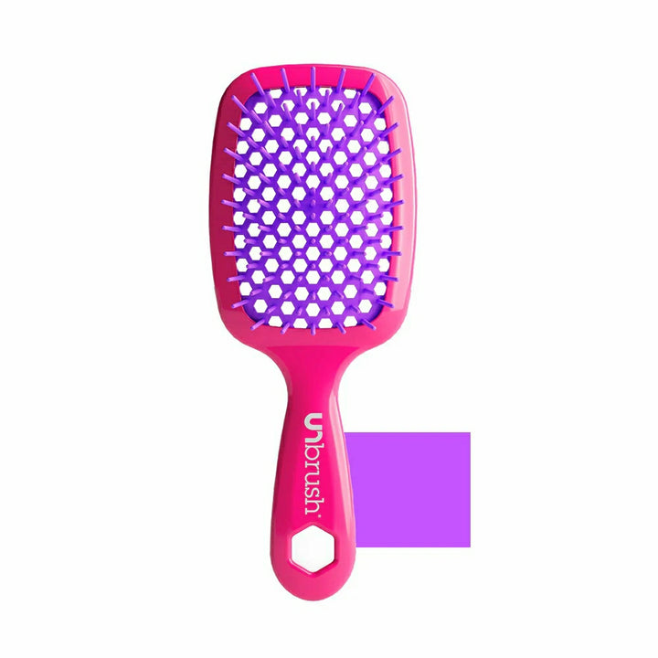 Unbrush original full sized hair brush in pink with purple flexible bristles for gentle detangling