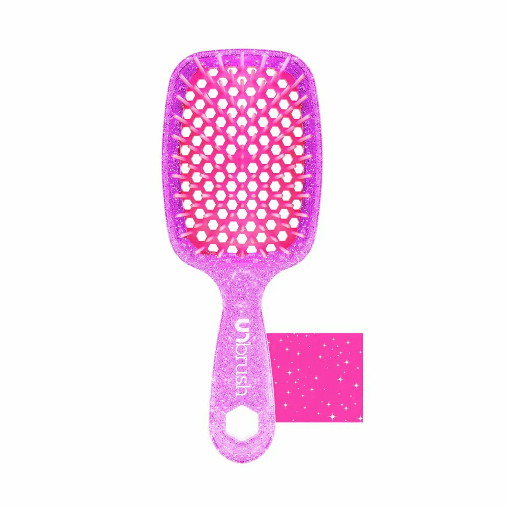 Unbrush original full sized hair brush in glittery pink with vented design and soft bristles