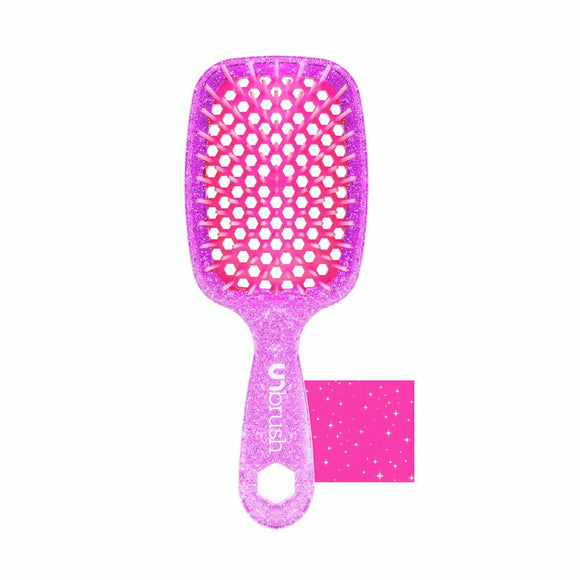 Unbrush original full sized hair brush in glittery pink with vented design and soft bristles