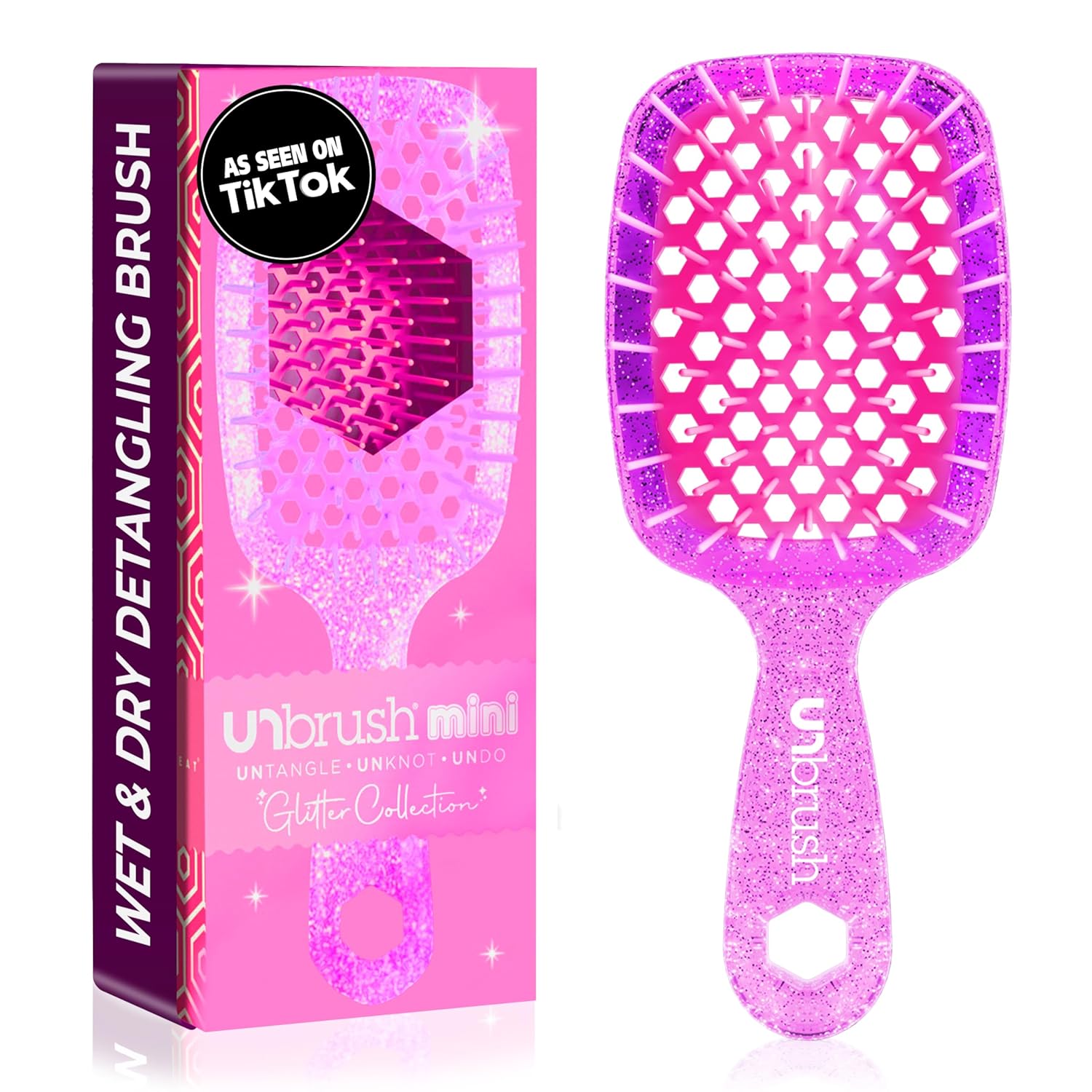 Unbrush glitter hair brush wet and dry detangling brush in pink from the Glitter Collection