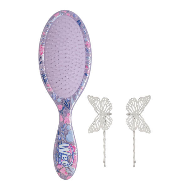Wet Brush detangle and style kit featuring a floral brush and decorative butterfly hairpins