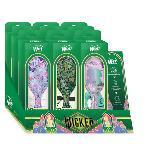 Wet Brush detangle and style kit with colorful packaging featuring floral and creative designs