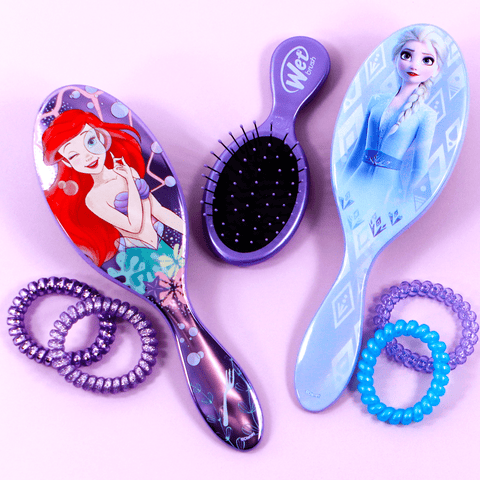 Wet Brush Disney Princess detangling set with Ariel and Elsa themed brushes and colorful hair ties