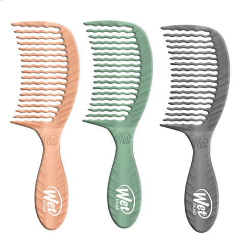Wet Brush Eco-Friendly Comb in peach green and gray colors with wide flexible teeth for gentle detangling