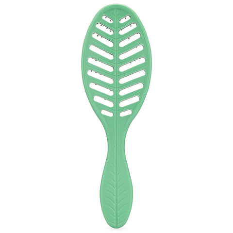Wet Brush eco-friendly detangler in green with leaf-inspired vents and ergonomic handle