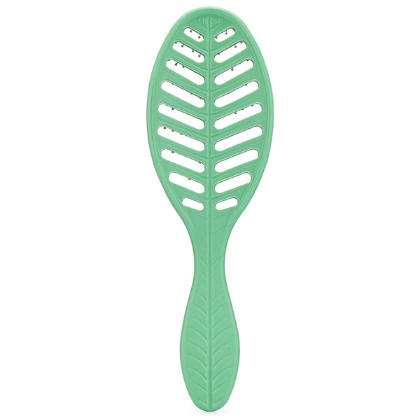 Wet Brush eco-friendly detangler in green with leaf-inspired vents and ergonomic handle