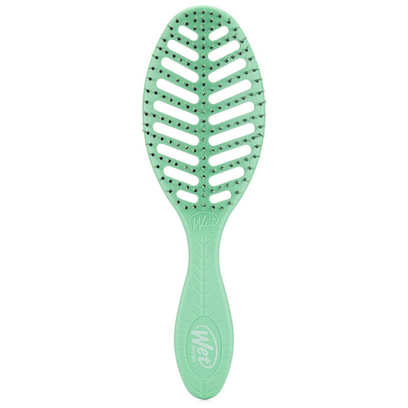 Wet Brush eco-friendly detangler in mint green with flexible bristles and leaf-inspired design