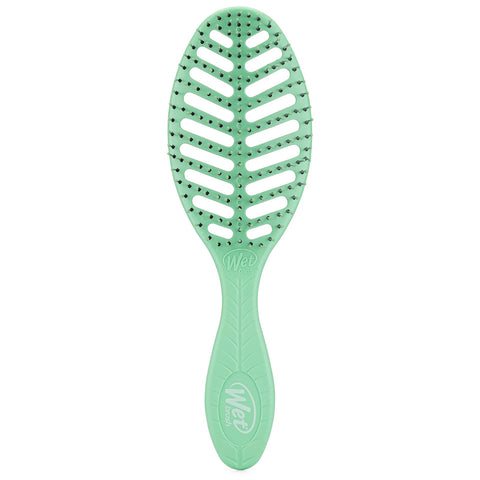 Wet Brush eco-friendly detangler in mint green with flexible bristles and leaf-inspired design