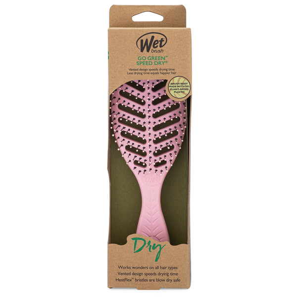 Wet Brush eco-friendly detangler in pink with vented design for faster drying and gentle hair care