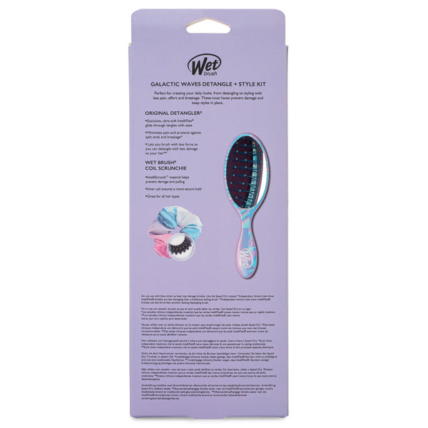Wet Brush Galactic Waves bundle with detangler brush and colorful coil scrunchies in purple packaging