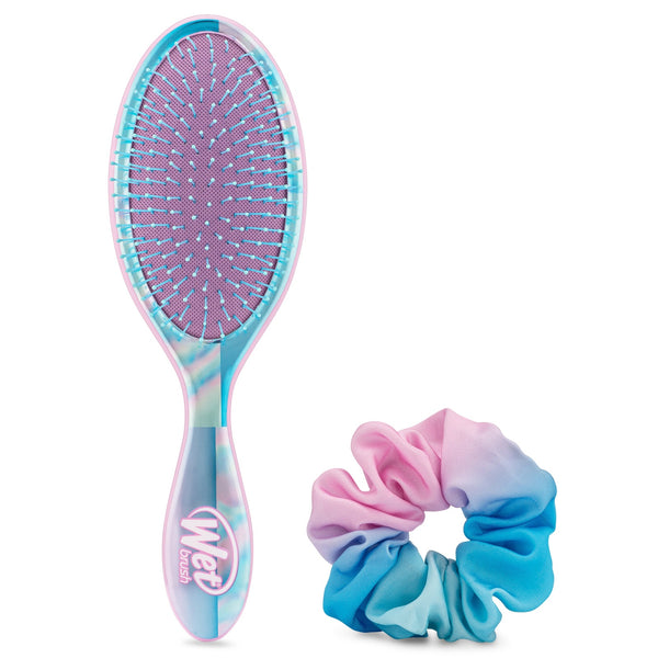 Wet Brush Galactic Waves bundle with a pastel blue and pink detangling brush and matching scrunchie