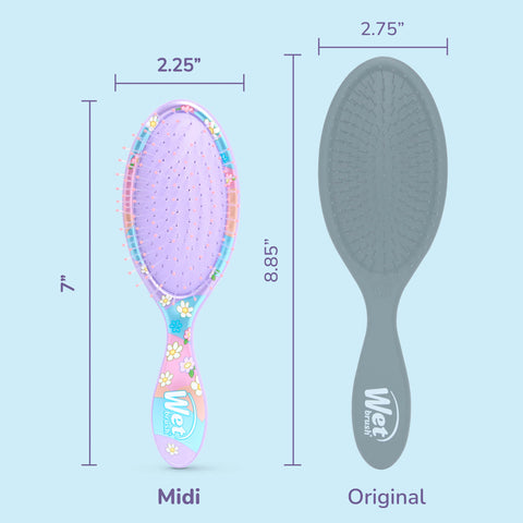 Wet Brush Midi Hair Detangling Brush with Colorful Floral Design for Easy Hair Care