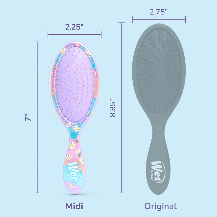 Wet Brush Midi Hair Detangling Brush with Colorful Floral Design for Easy Hair Care