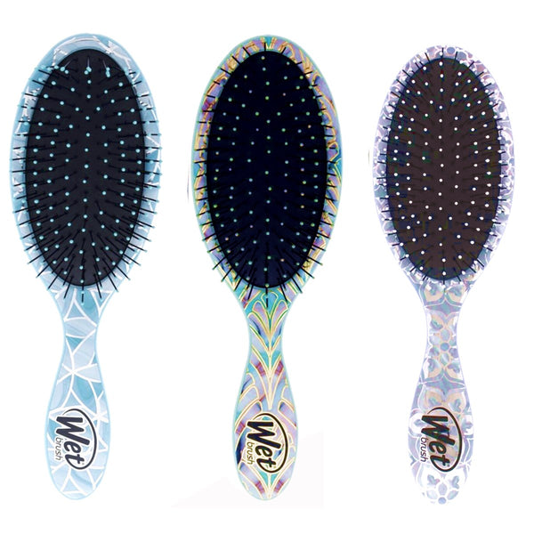 Wet Brush mosaic design hair brush set featuring three colors with flexible bristles for detangling