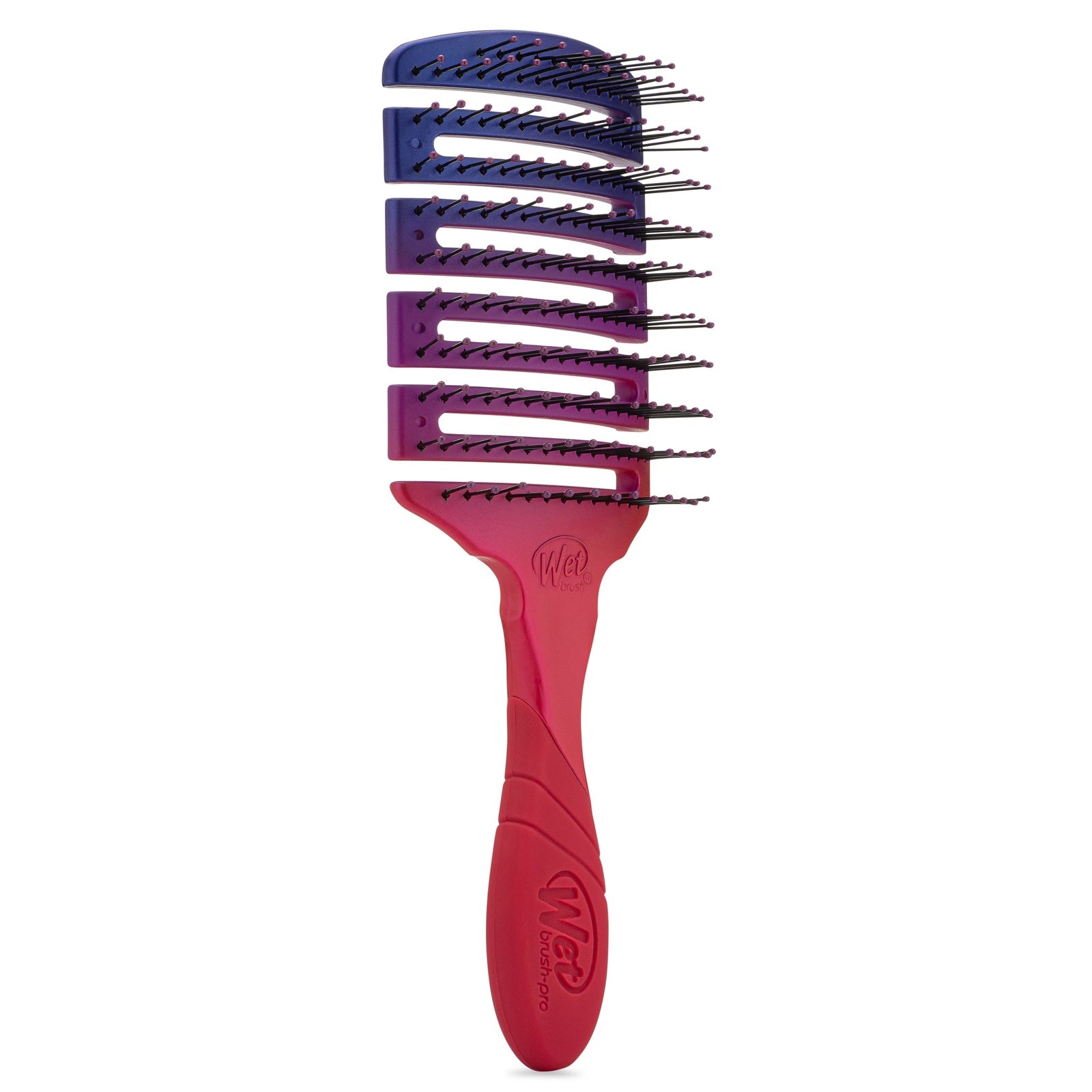 Wet Brush Pro Flex Dry Paddle in red and purple with flexible vented design for faster drying