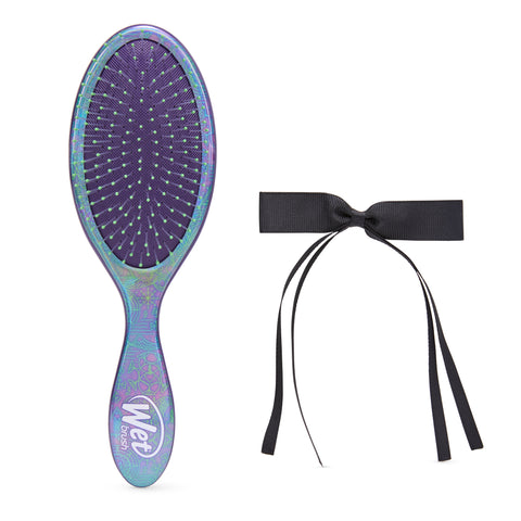 Wet Brush Wicked detangling brush with colorful pattern and black hair bow accessory