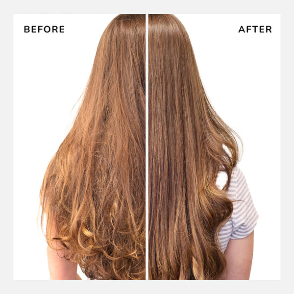 Before and after results of using the Winnie the Pooh hair detangler brush for smooth, shiny hair.