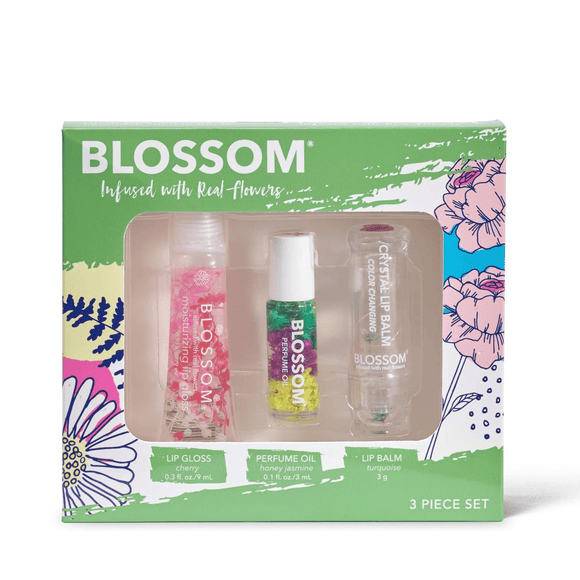 Blossom 3 Piece Set- Cherry Lip Gloss, Roll-on Perfume Oil, & Color-Changing Lip Balm-Blossom-Blossom_ Gift Set's,Blossom_ Lip Gloss Tube's,Blossom_ Roll on Lip Gloss's,Brand_Blossom,Collection_Gifts,Gifts_Under 25,Sale_FABuary