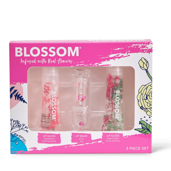 Blossom 3 Piece Set- Lip Glosses and Balm-Blossom-Blossom_ Gift Set's,Blossom_ Lip Gloss Tube's,Brand_Blossom,Collection_Gifts,Collection_Makeup,Gifts_Under 25,Makeup_Lip,Makeup_Lip Gloss,Sale_FABuary