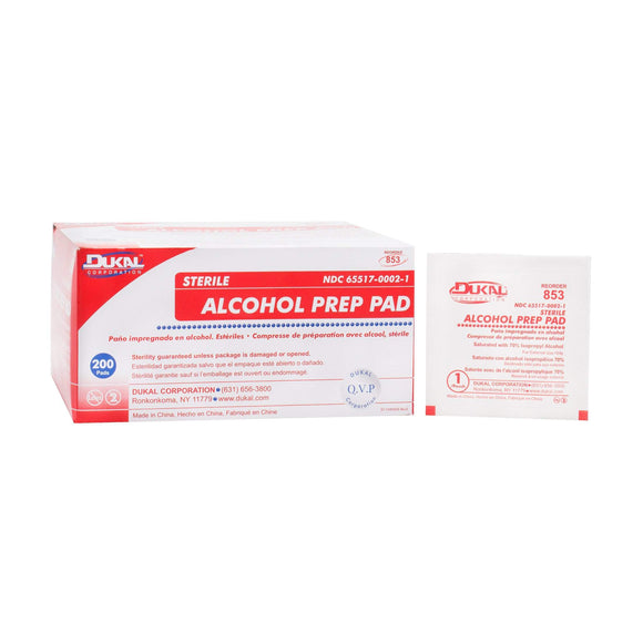 Dukal 853 Alcohol Prep Pads, Medium, Sterile (Pack of 200)-Dukal-Brand_Dukal/ Dawn Mist,Collection_Lifestyle,Collection_Nails,Dukal_Medical,Dukal_Spa,Life_Medical,Life_Personal Care