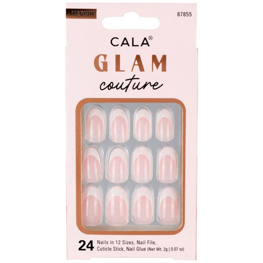 Cala press on nails Glam Couture medium size set with 24 natural pink nails and nail care tools