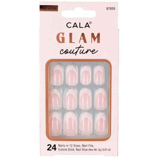 Cala press on nails Glam Couture medium size set with 24 natural pink nails and nail care tools