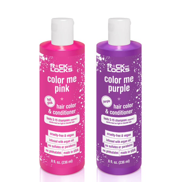 Rock The Locks Hair Color & Conditioner - 2 Pack Bundle - Hot Pink & Purple