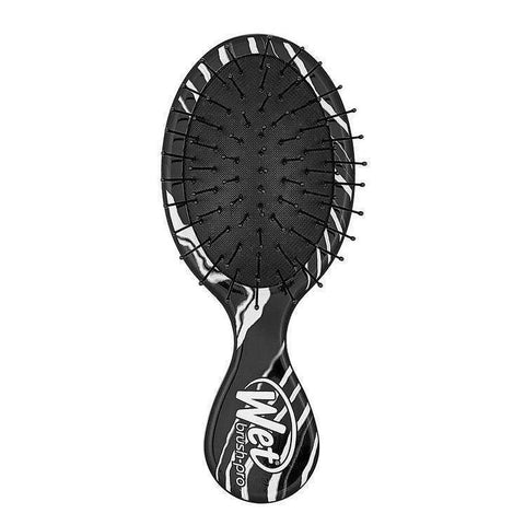 Wet Brush Mini Detangler black hairbrush with white zebra stripes and flexible bristles